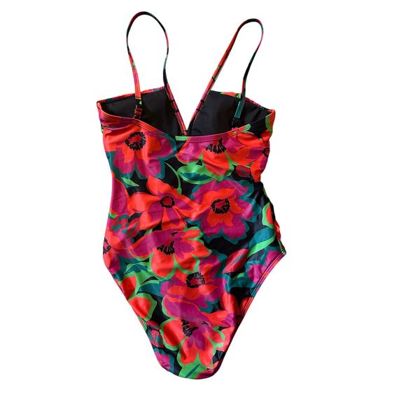 Sanctuary Tropical Floral V-Wire Swimsuit Size M Vacation Beachwear Dopamine - Picture 2 of 5